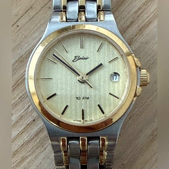 Belair Rare Luxury Ladies Watch Two-Tone Bracelet Case Gold Dial Date New Batt - Picture 1 of 14